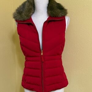 Talbots Red Vest with Faux Fur Trim